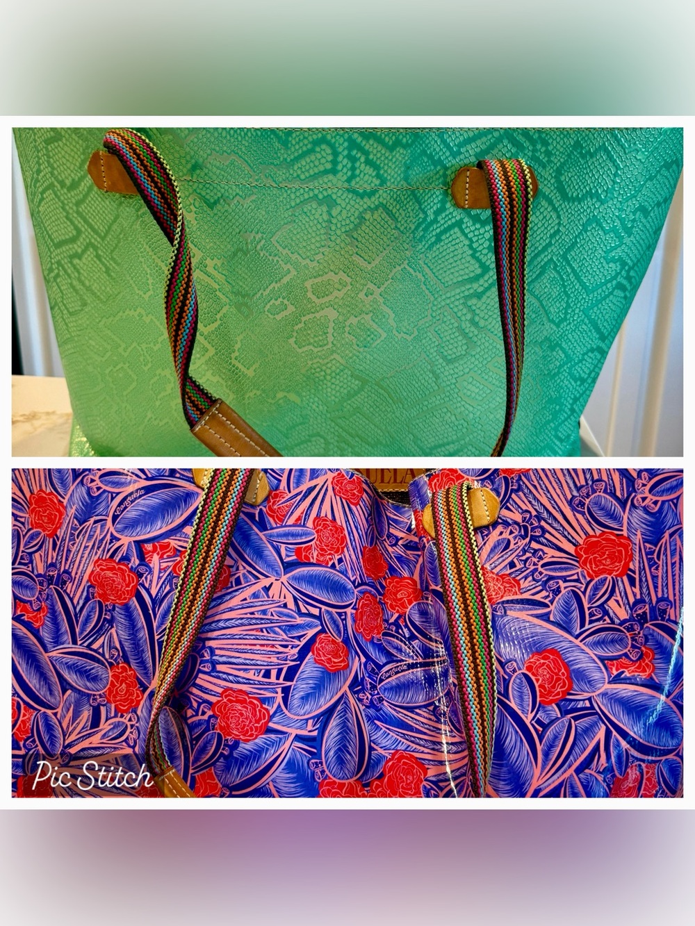 Consuela Loretta Stylish Green & Floral Women’s Tote Bag with Multicolor Straps
